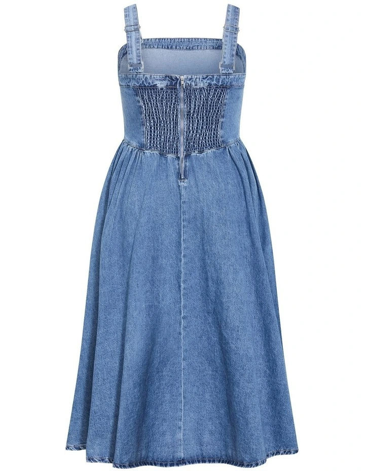Gia Denim Midi Dress in Mid Wash image 4