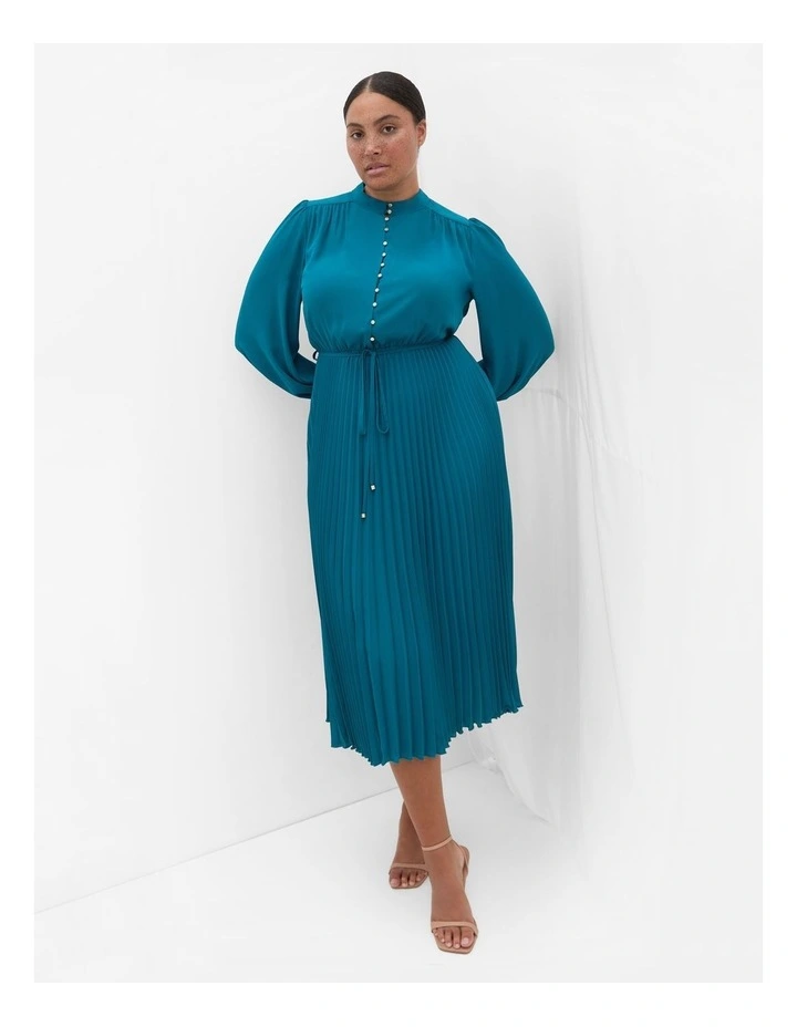 Halle Long Sleeve Pleat Dress in Jade image 1