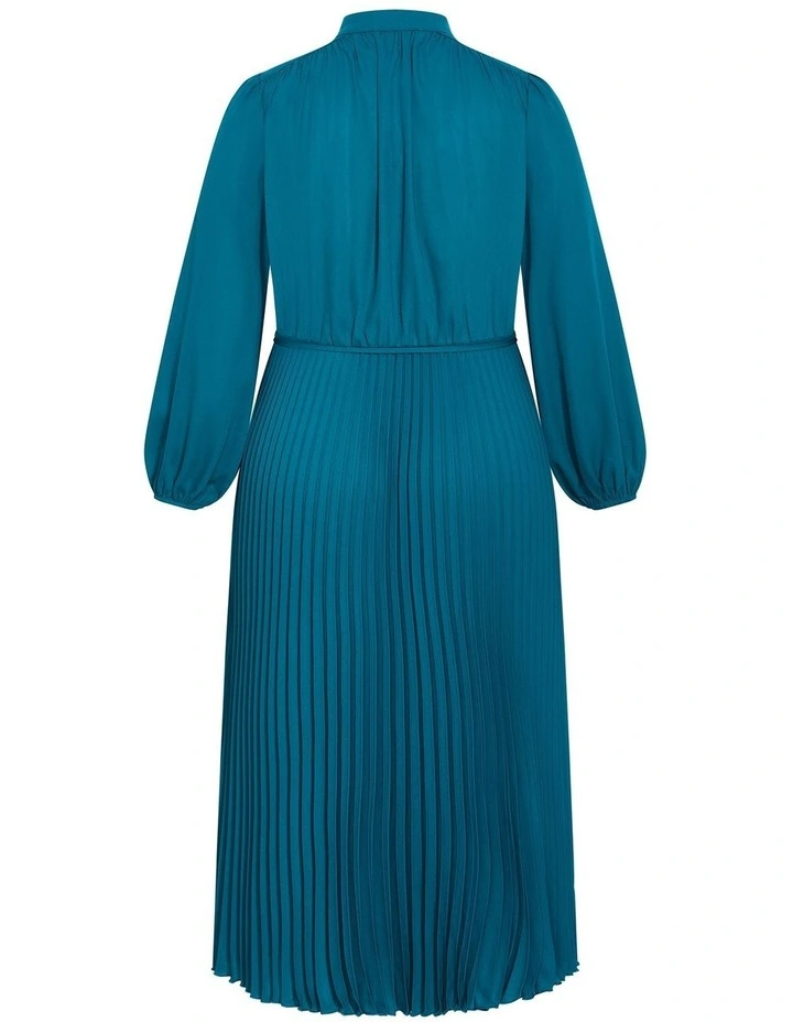 Halle Long Sleeve Pleat Dress in Jade image 3