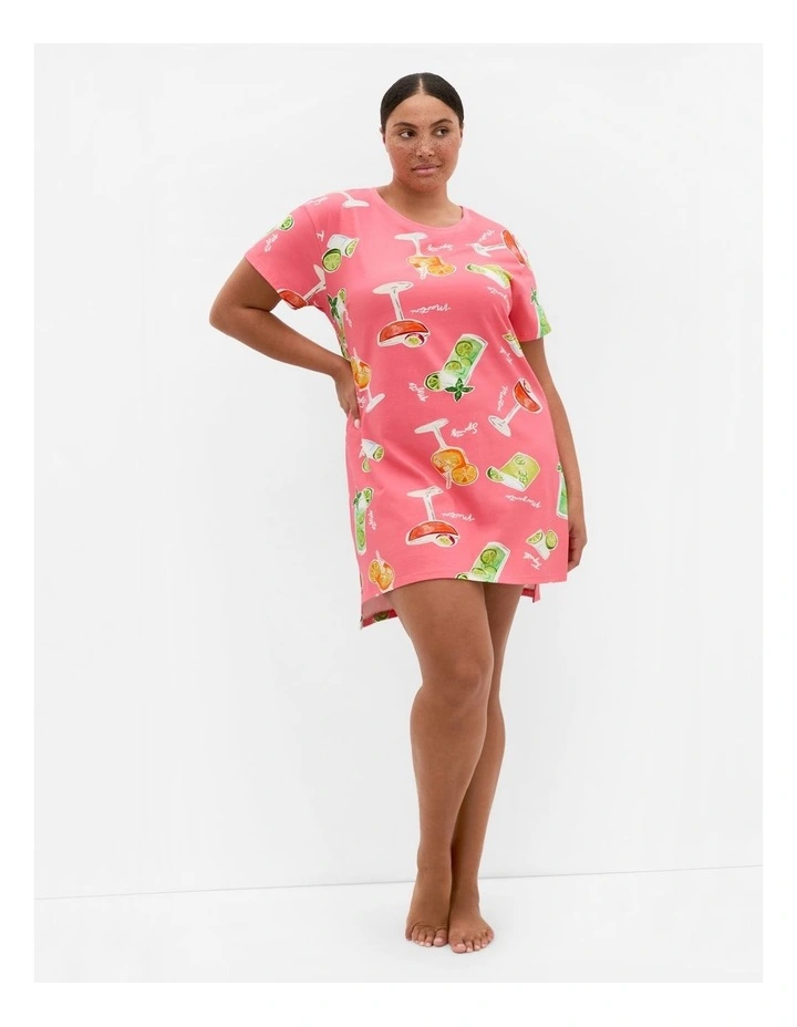 Happy Hour Print Sleep Shirt in Coral image 1