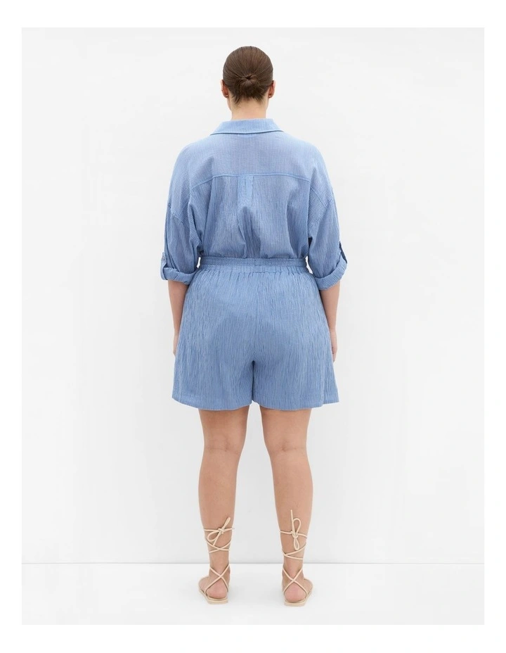 Maia Stripe Oversized Cotton Shirt in Indigo image 2