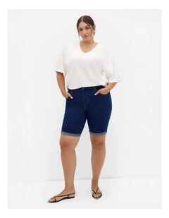 Turn Up Skinny Denim Short in Mid Wash