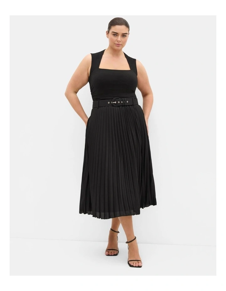 Petra Pleat Midi Skirt in Black image 1