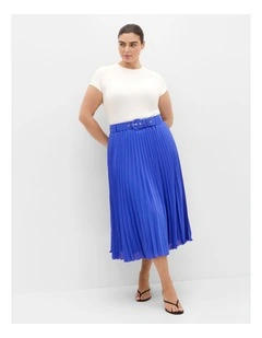 Petra Pleat Midi Skirt in Cerulean