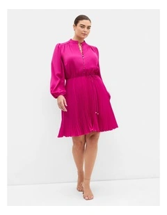 Halle Long Sleeve Pleat Mini Dress in Framboise