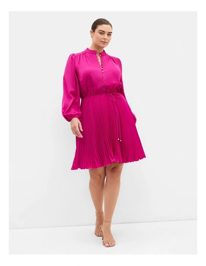 Halle Long Sleeve Pleat Mini Dress in Framboise image 1
