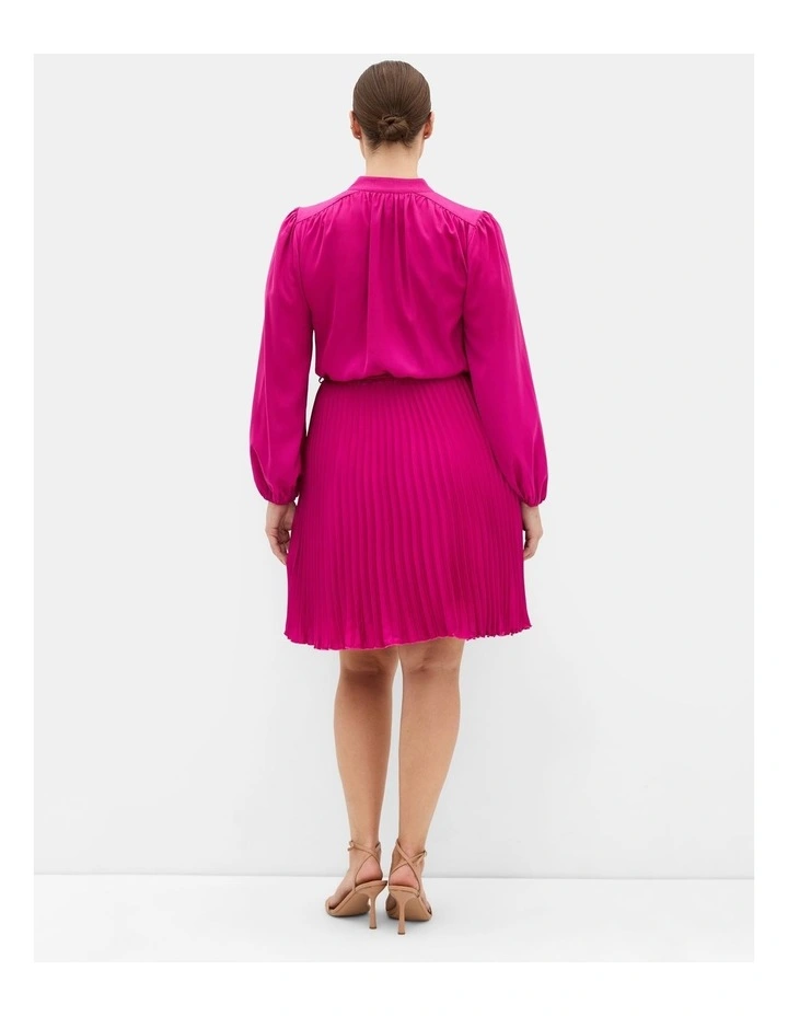 Halle Long Sleeve Pleat Mini Dress in Framboise image 2