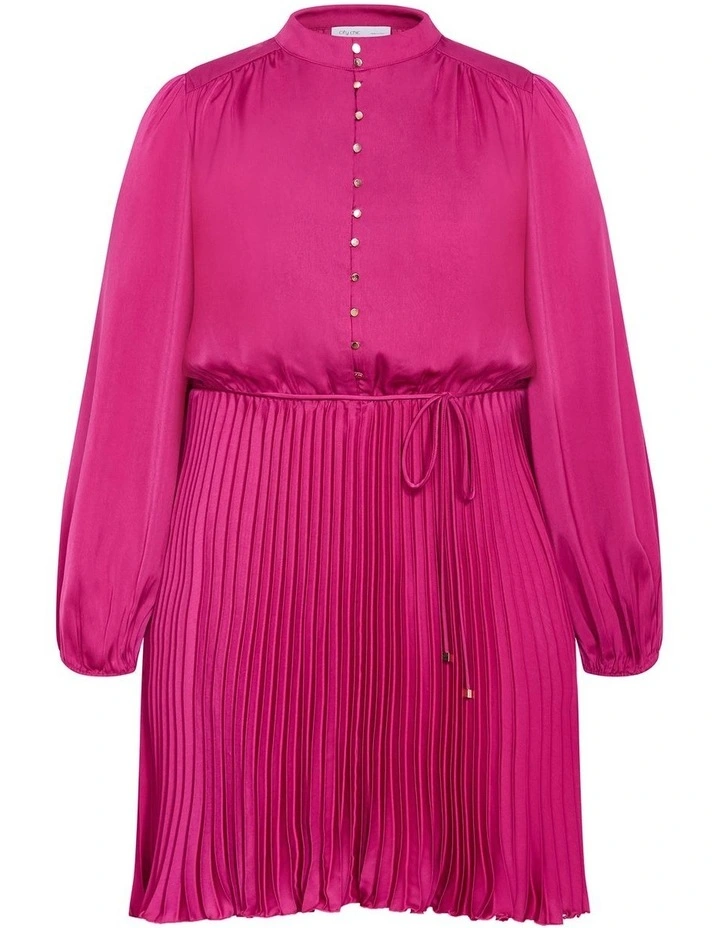 Halle Long Sleeve Pleat Mini Dress in Framboise image 3
