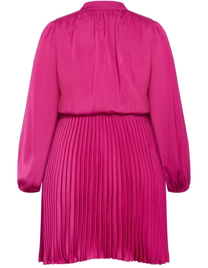 Halle Long Sleeve Pleat Mini Dress in Framboise image 4