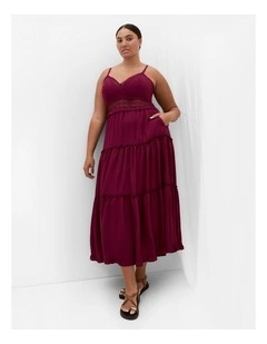Ayla Crochet Tier Maxi Dress in Pomegranate