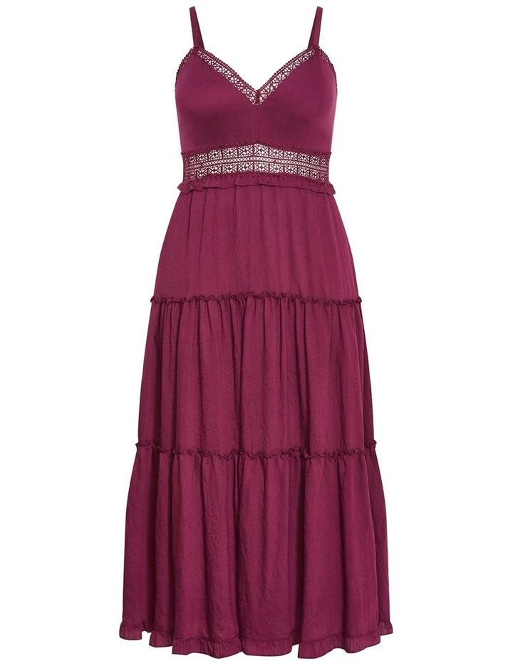 Ayla Crochet Tier Maxi Dress in Pomegranate image 3