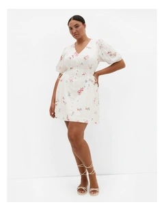 Briella Petal Print Mini Dress in Ivory