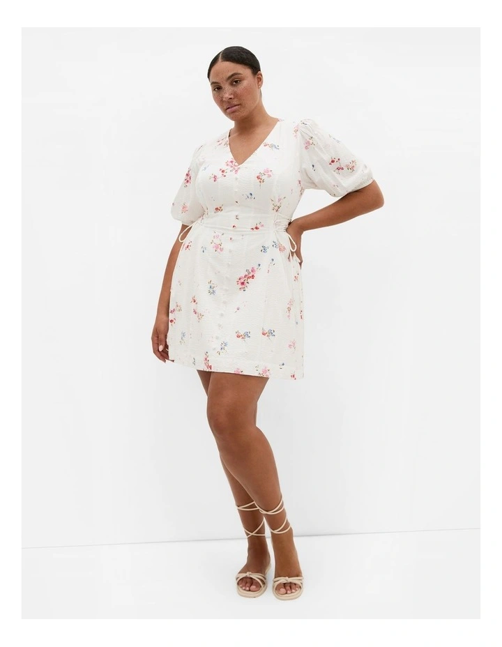 Briella Petal Print Mini Dress in Ivory image 1