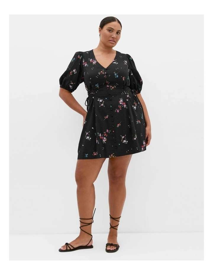 Briella Bouquet Print Mini Dress in Black image 1