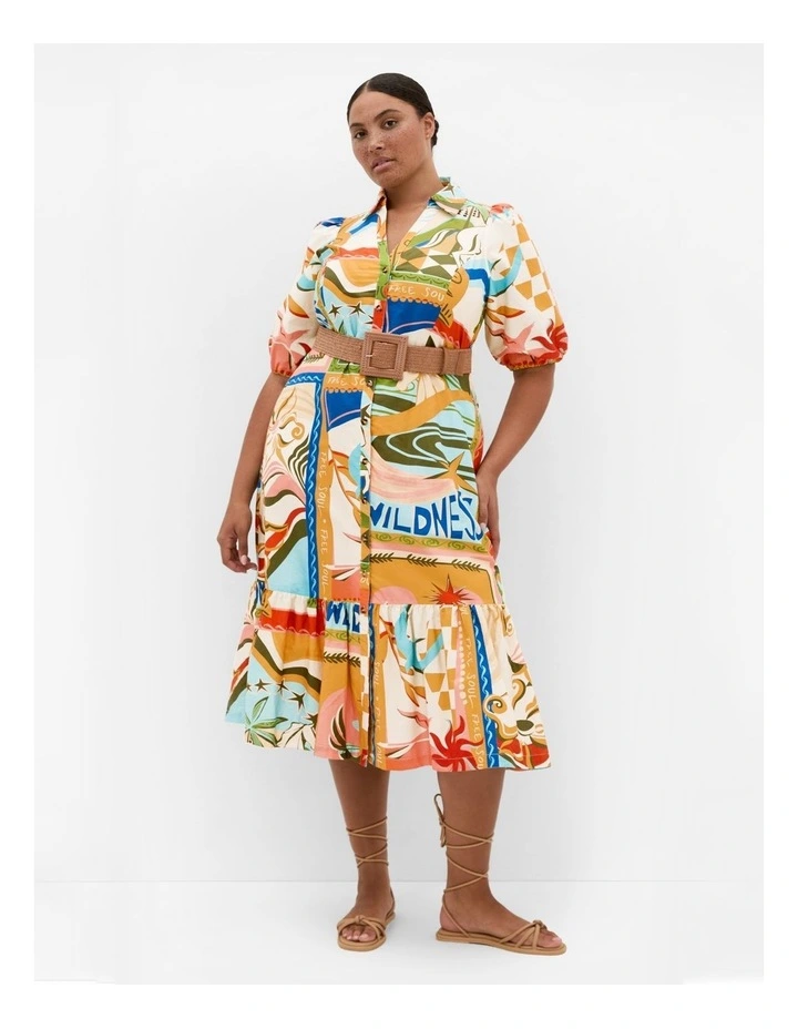 Wild Soul Print Shirt Dress in Multi image 1