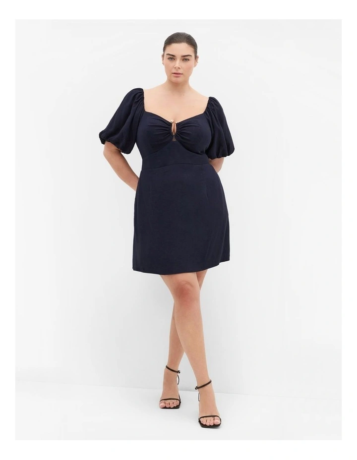 Mani Balloon Sleeve Mini Dress in Navy image 1
