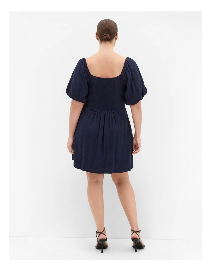 Mani Balloon Sleeve Mini Dress in Navy image 2
