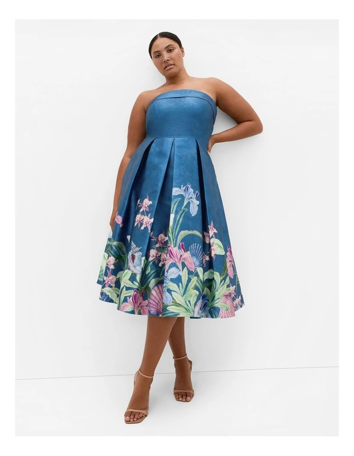 Tiffany Bloom Strapless Midi Dress in Blue image 1