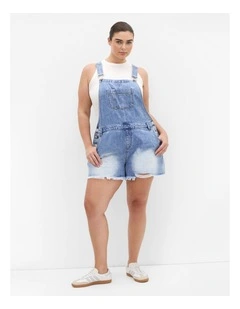 Rip Short Denim Overall in Light Wash