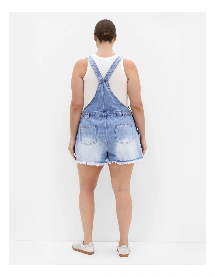 Rip Short Denim Overall in Light Wash image 2
