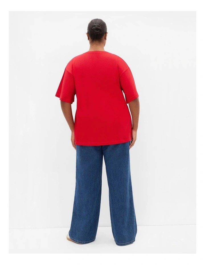 Oversized Rose Print Tee in Red image 2