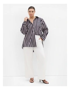 Classic Sarina Stripe Cotton Shirt in Navy