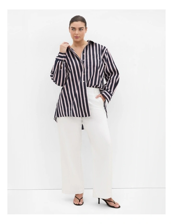 Classic Sarina Stripe Cotton Shirt in Navy image 1