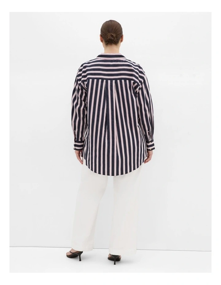 Classic Sarina Stripe Cotton Shirt in Navy image 2