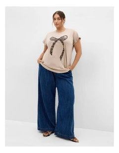 Cuffed Sleeve Bow Tee in Stone