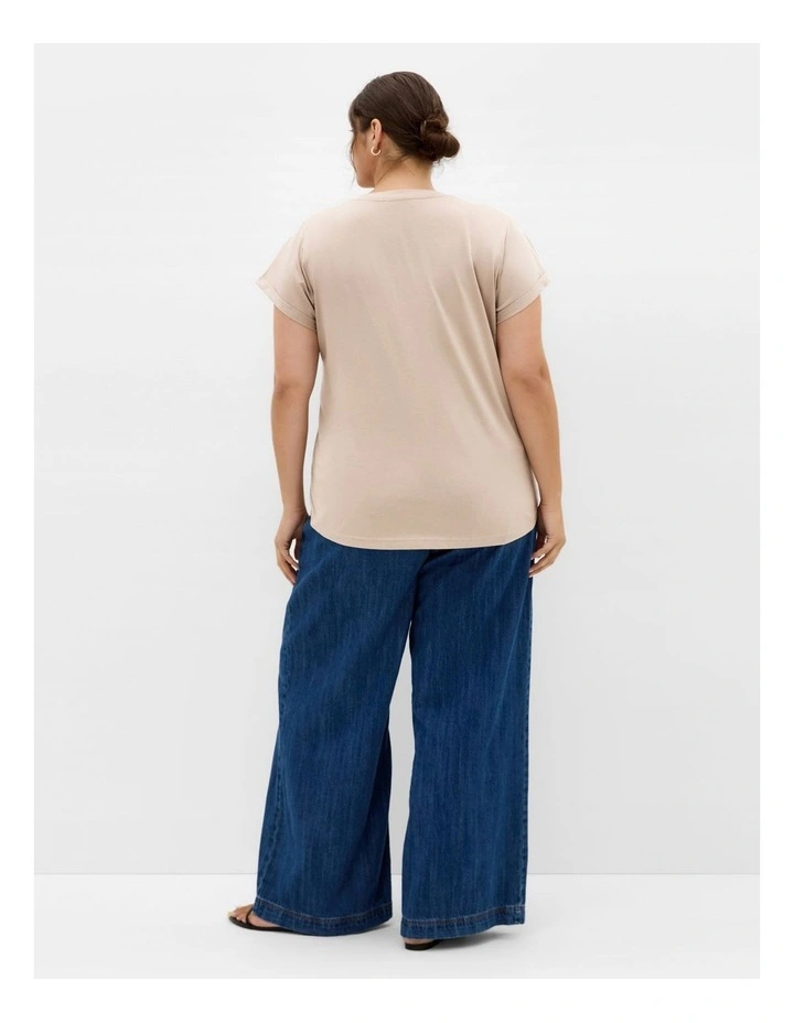 Cuffed Sleeve Bow Tee in Stone image 2