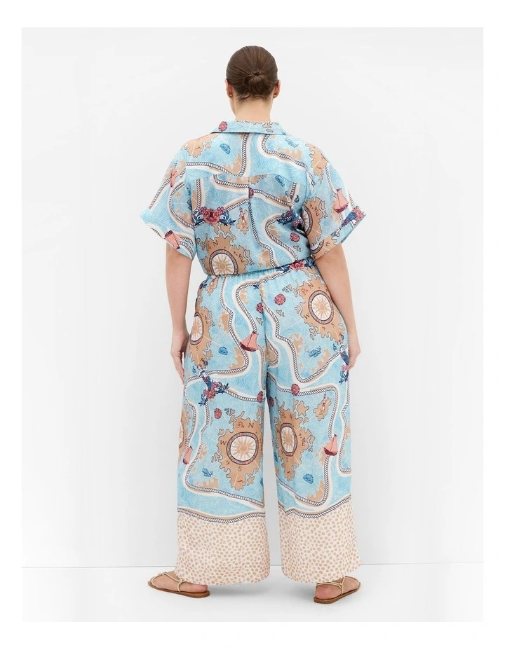 Postcard Voyage Print Wide Leg Pant in Sky blue image 2