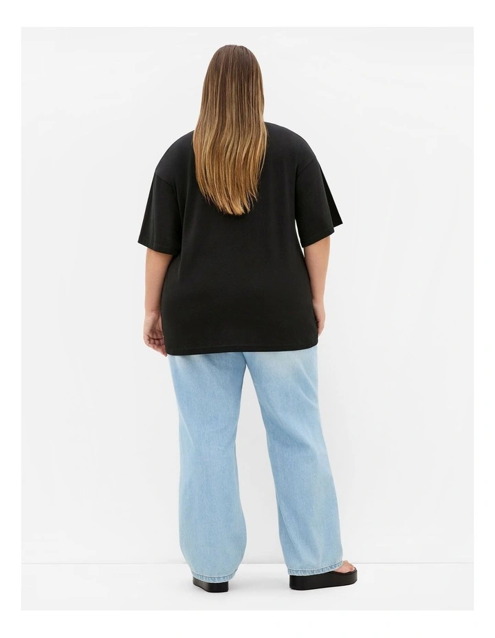 Oversized Rose Print Tee in Black image 2