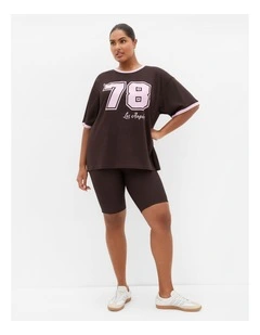Oversized LA Print Tee in Chocolate