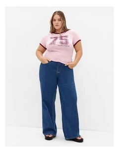 Micro Score Print Tee in Baby Pink