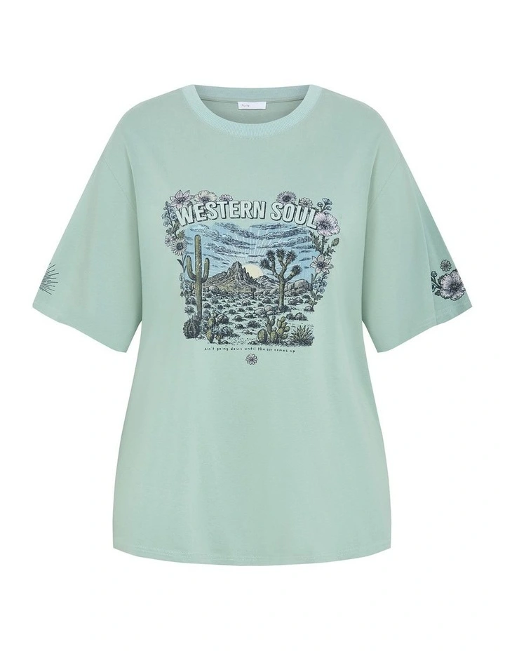 Western Soul Oversized Tee in Sage image 3