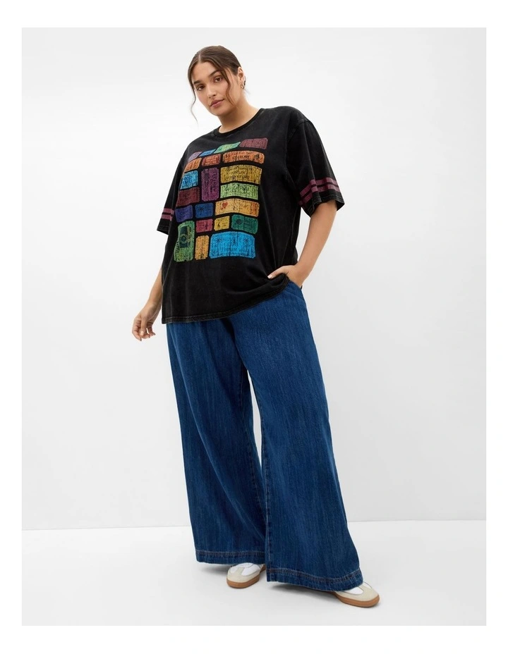 Oversized Tickets Tee in Black Acid Wash image 1