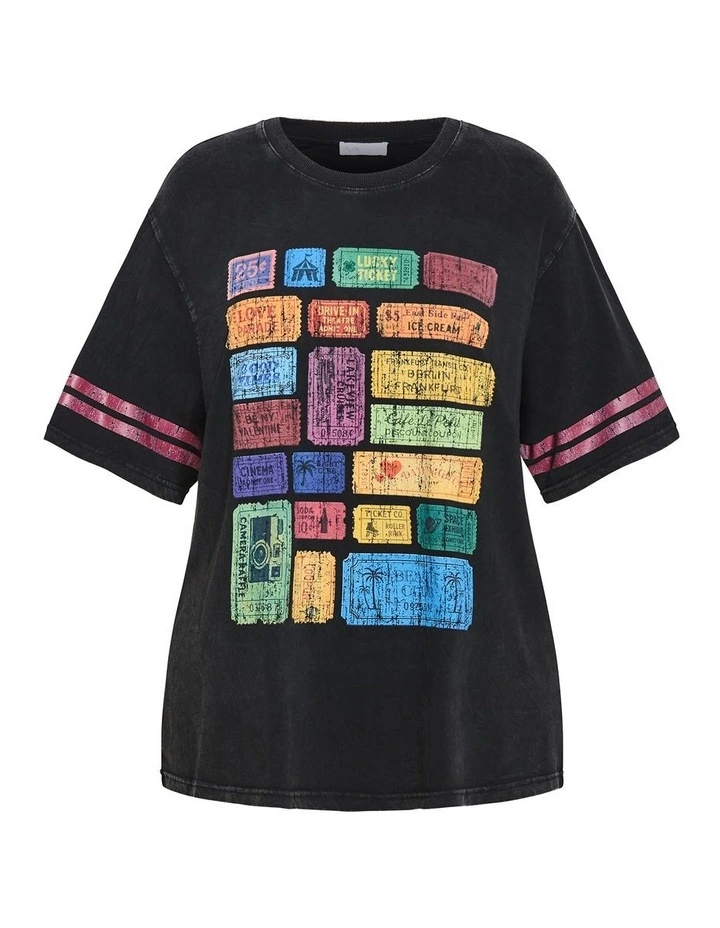 Oversized Tickets Tee in Black Acid Wash image 3