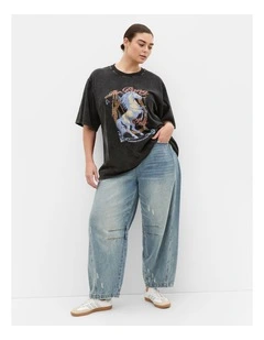 Riders Club Oversized Cotton Tee in Black Acid Wash