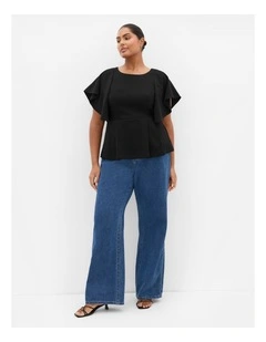 Cinched Peplum Top in Black