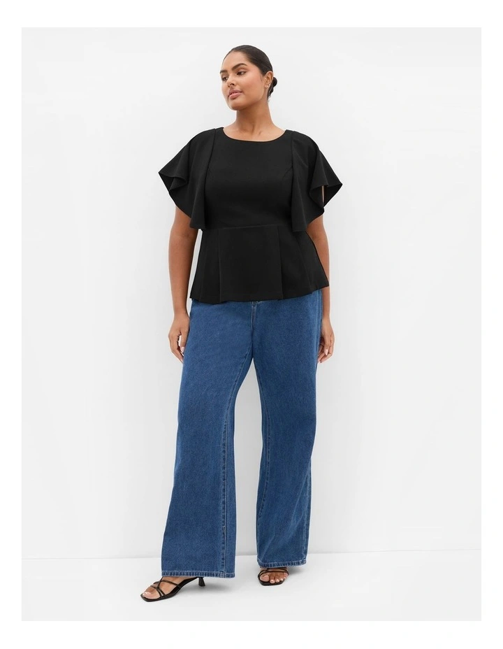 Cinched Peplum Top in Black image 1
