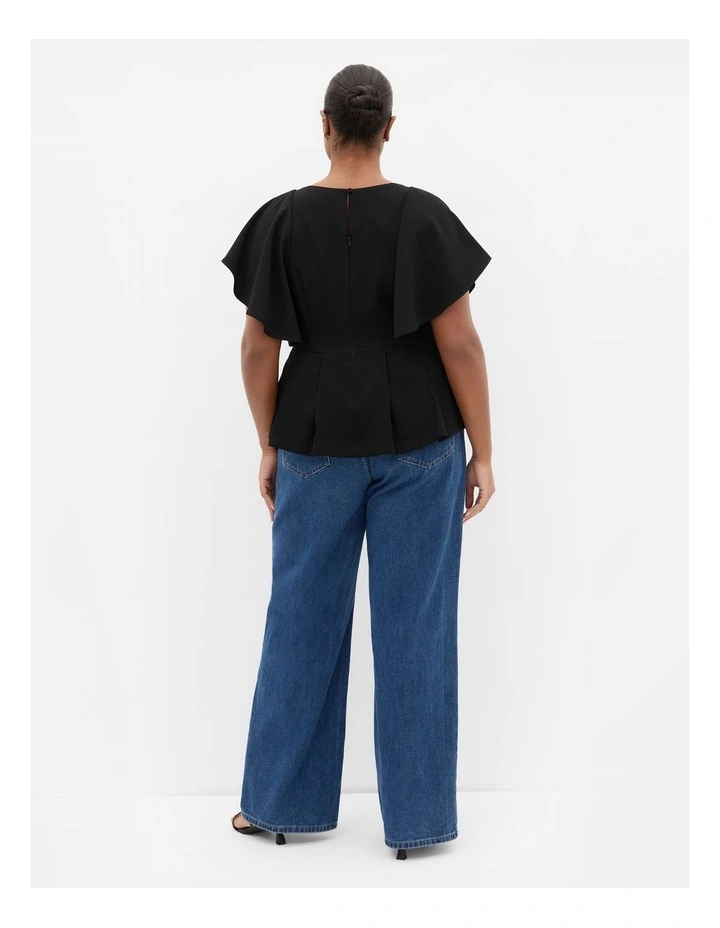 Cinched Peplum Top in Black image 2