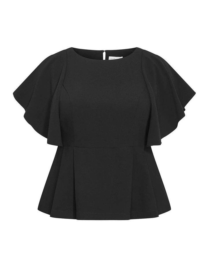 Cinched Peplum Top in Black image 3