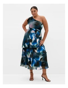 Enchant Haze One Shoulder Maxi Dress in Deep Ocean