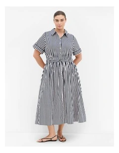 Ayla Stripe Shirt Dress in Navy
