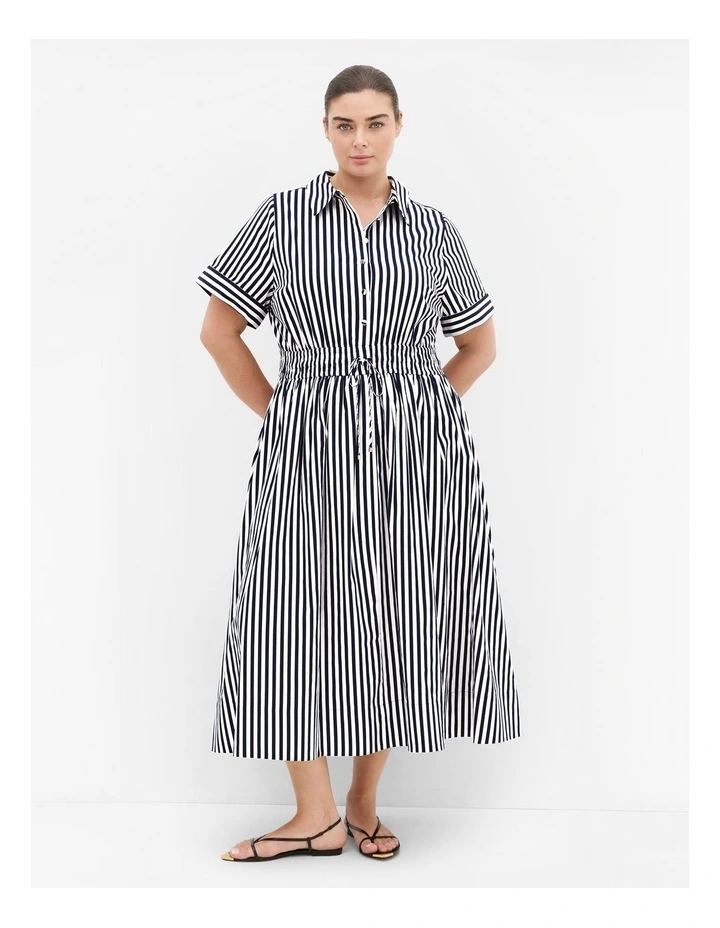 Ayla Stripe Shirt Dress in Navy image 1