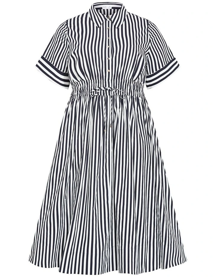 Ayla Stripe Shirt Dress in Navy image 3