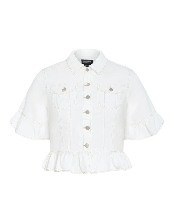 Florence Frill Denim Jacket in Ivory image 3