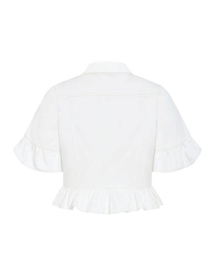 Florence Frill Denim Jacket in Ivory image 4