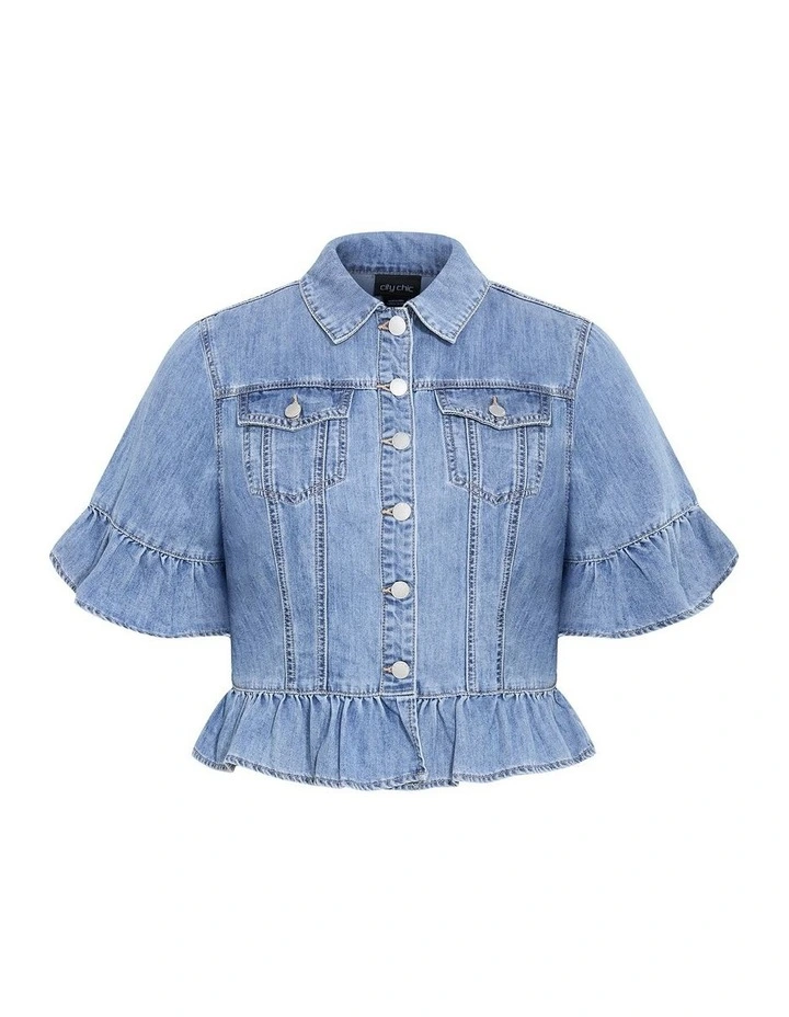 Florence Frill Denim Jacket in Light Wash image 3