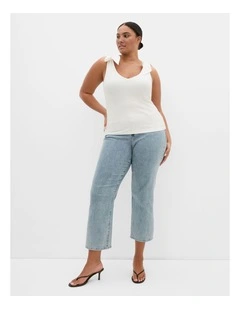 Emma Bow Rib Tank in Ivory
